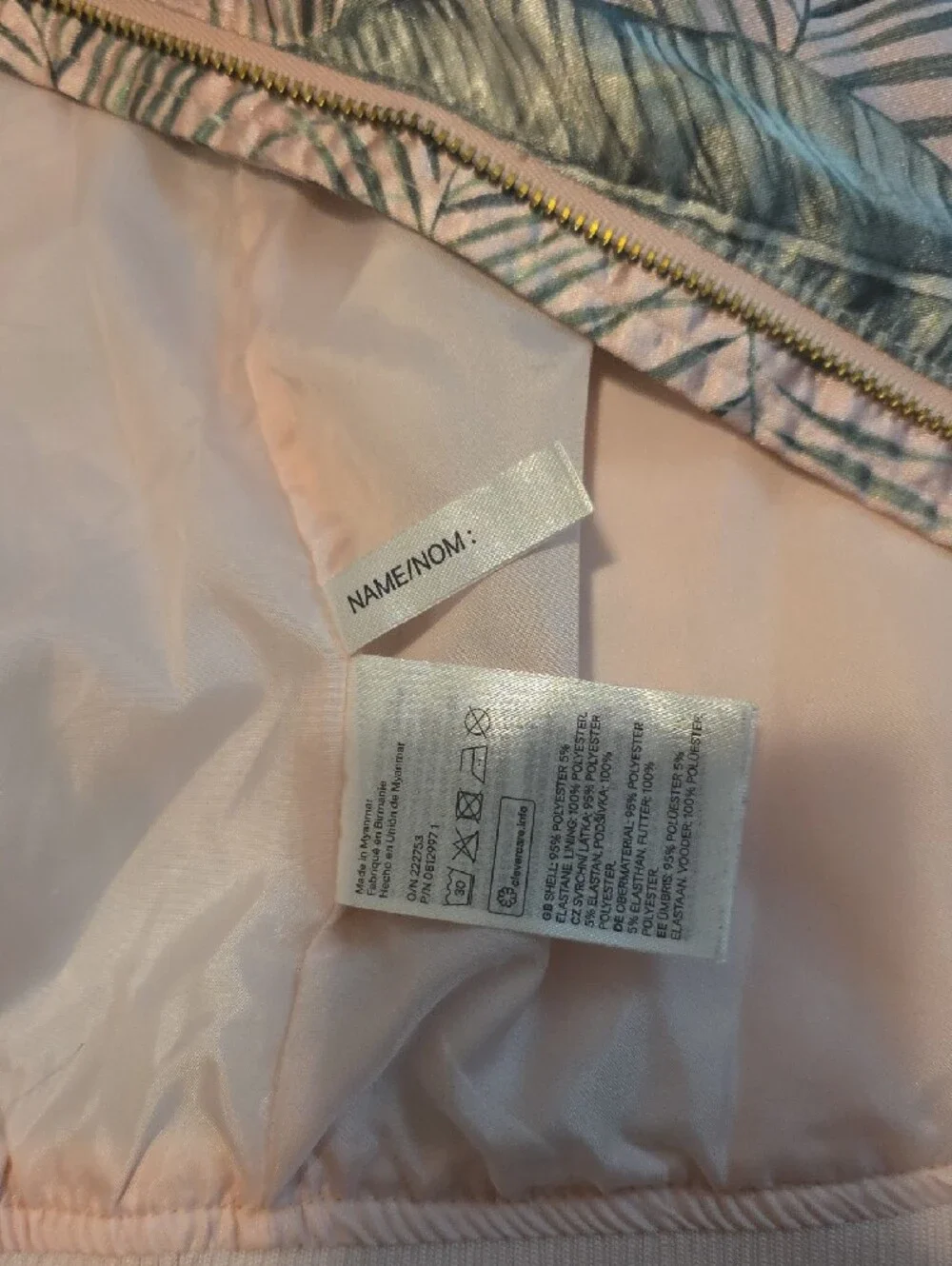 H&M Pink Satin Tropical Leaf & Flamingo Bomber Jacket